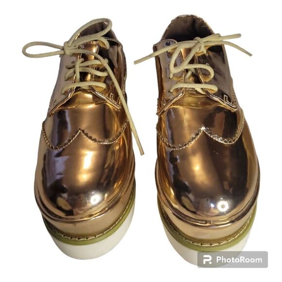 Asos Gold Blogger Metallic Gold Boat Platform Shoe US Women's Size 5.5 or UK Siz - Picture 3 of 12